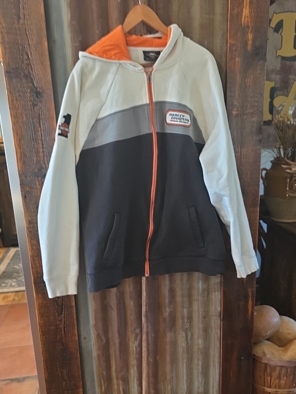 Harley-Davidson Black White and Orange Zip-Up Hoodie Jacket 2XL